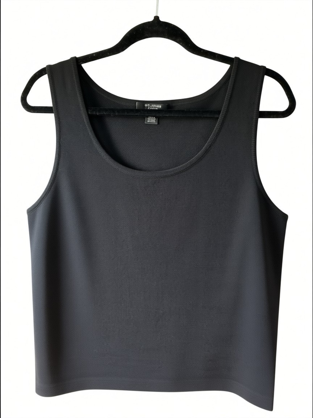 St. John Caviar Santana knit tank top in black, featuring a capsule layer design